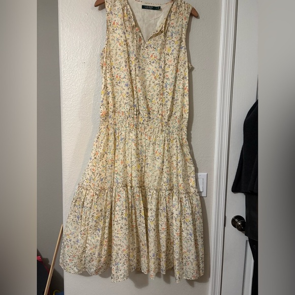 Lauren Ralph Lauren Butter Yellow with Small Floral Print Tiered Midi Sundress - Picture 4 of 16